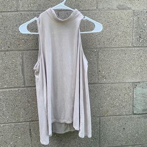 Cream Swede sleeveless Turtle neck tank with zipper, Sana Souci, size Medium